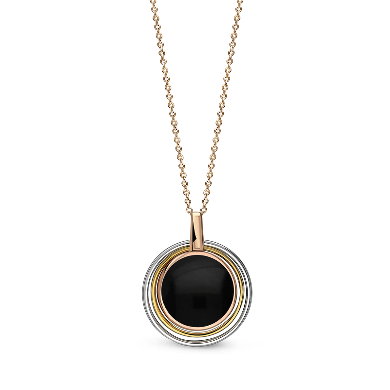Yellow Gold Vermeil Whitby Jet Contemporary Round Hoop Pendant