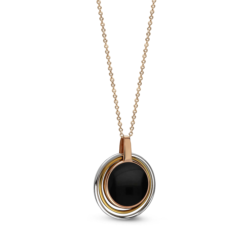 Yellow Gold Vermeil Whitby Jet Contemporary Round Hoop Pendant