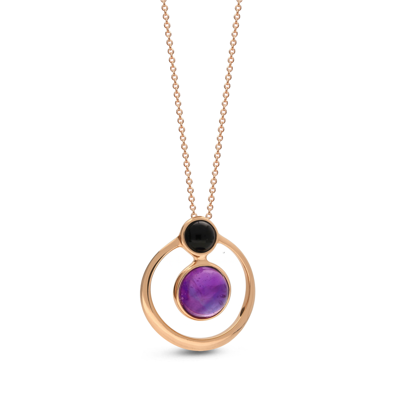Rose Gold Vermeil Whitby Jet & Amethyst Double Round Pendant