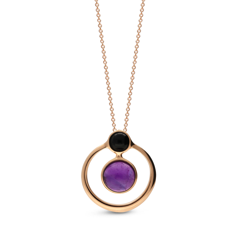 Rose Gold Vermeil Whitby Jet & Amethyst Double Round Pendant