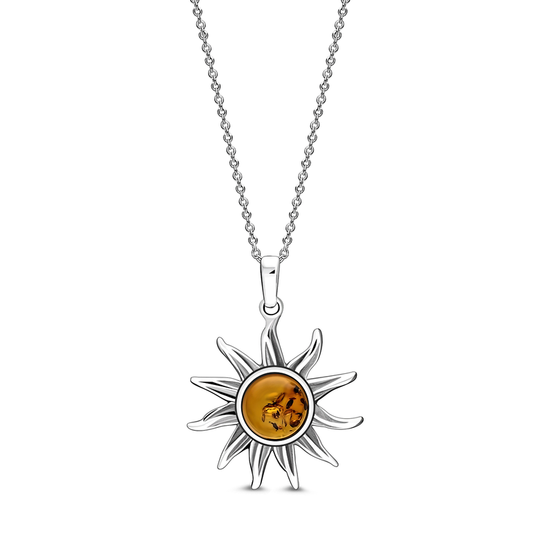 Sterling Silver Amber Oxidised Sun Pendant
