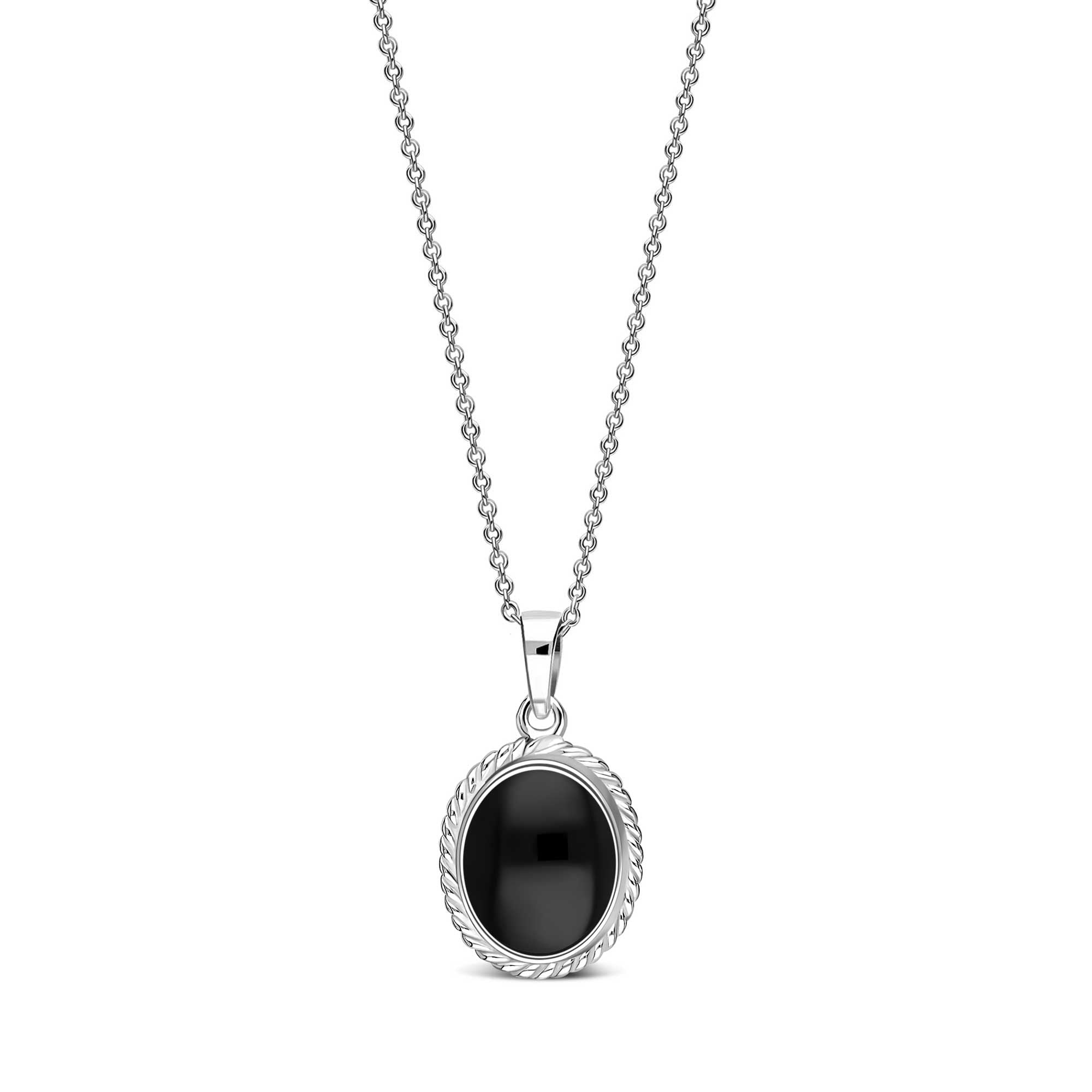 Sterling Silver Whitby Jet Rope Edge Oval Pendant