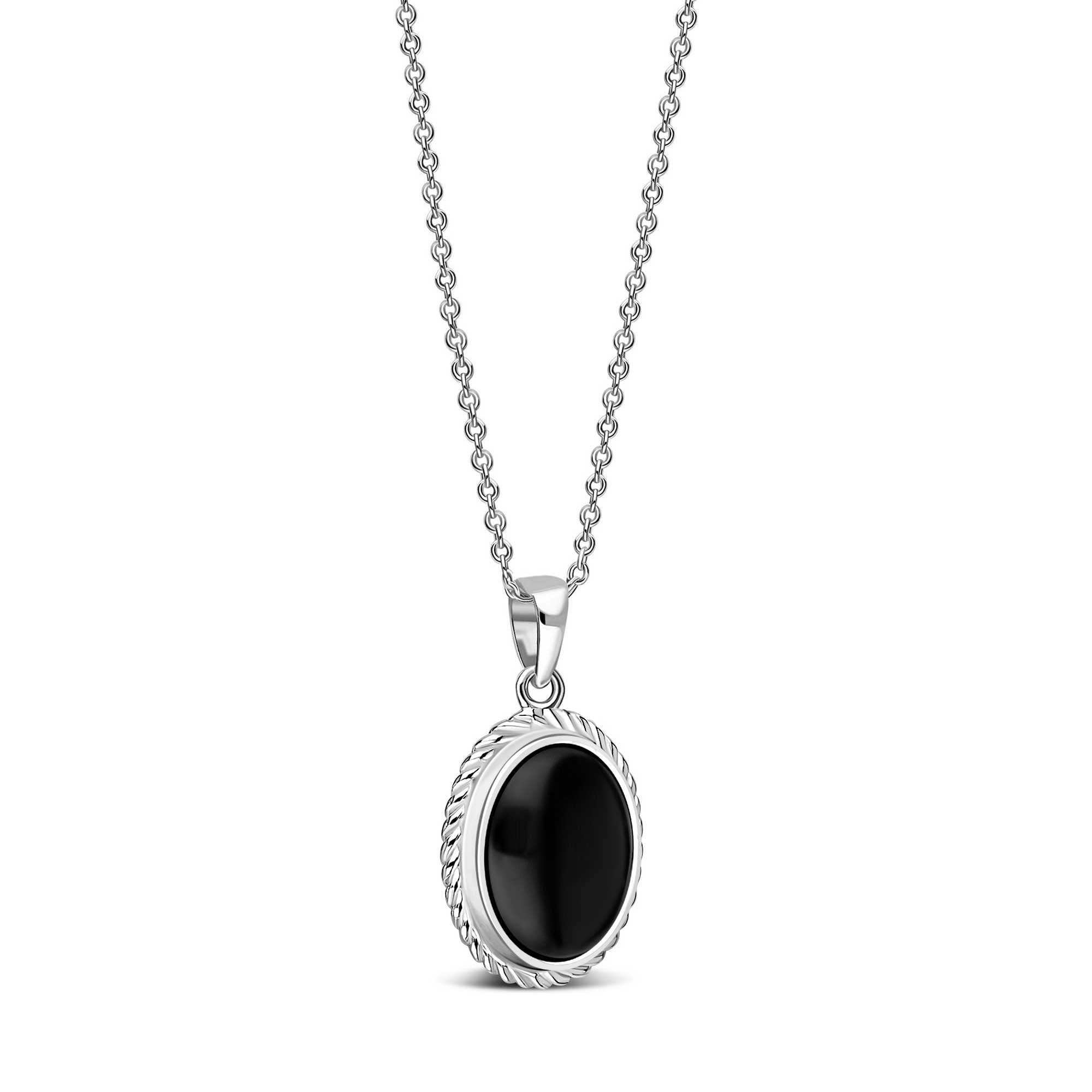 Sterling Silver Whitby Jet Rope Edge Oval Pendant