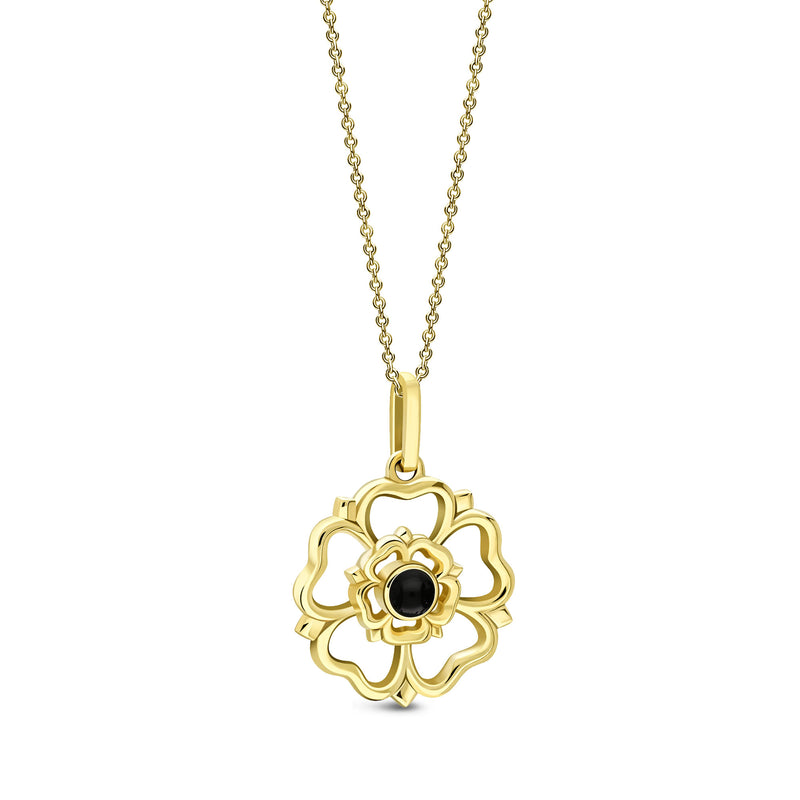 Yellow Gold Vermeil Whitby Jet Large Yorkshire Rose Pendant