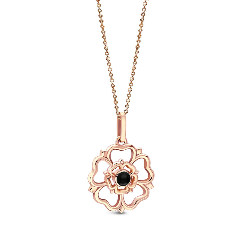 Rose Gold Vermeil Whitby Jet Large Yorkshire Rose Pendant