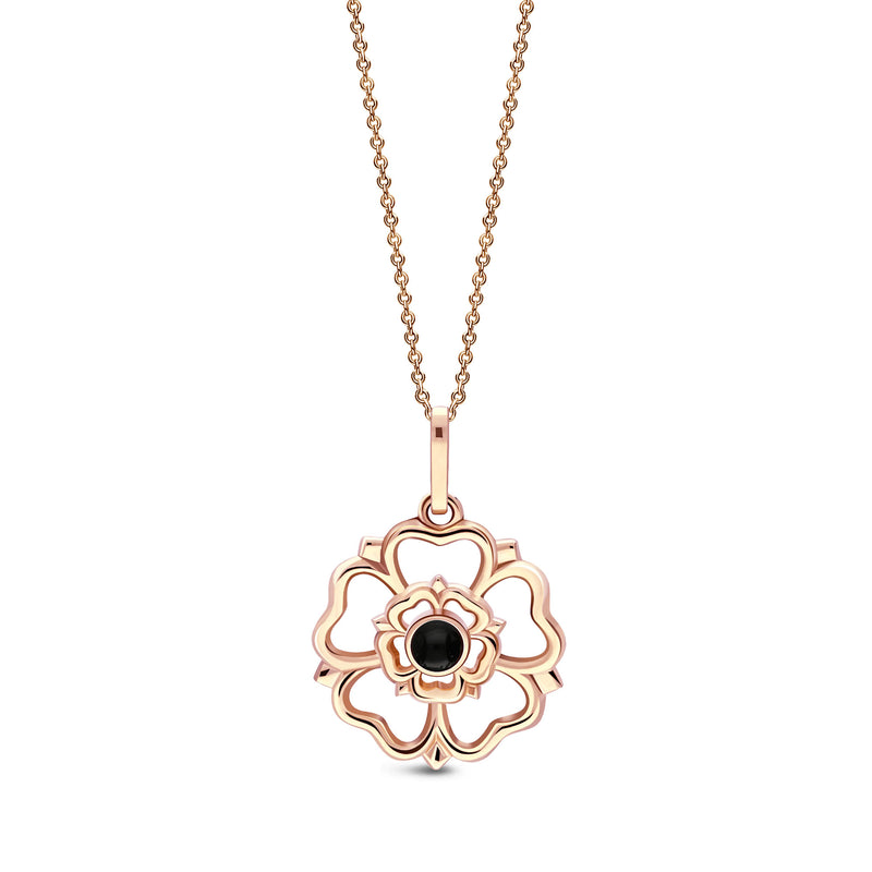Rose Gold Vermeil Whitby Jet Large Yorkshire Rose Pendant