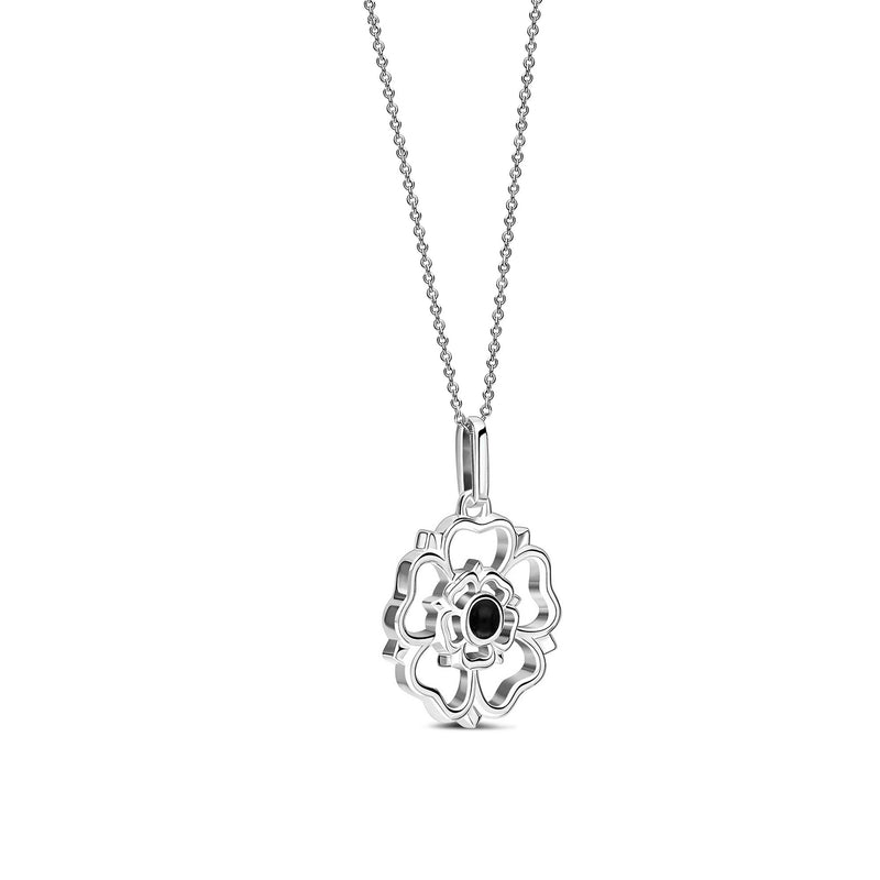Sterling Silver Whitby Jet Yorkshire Rose Pendant