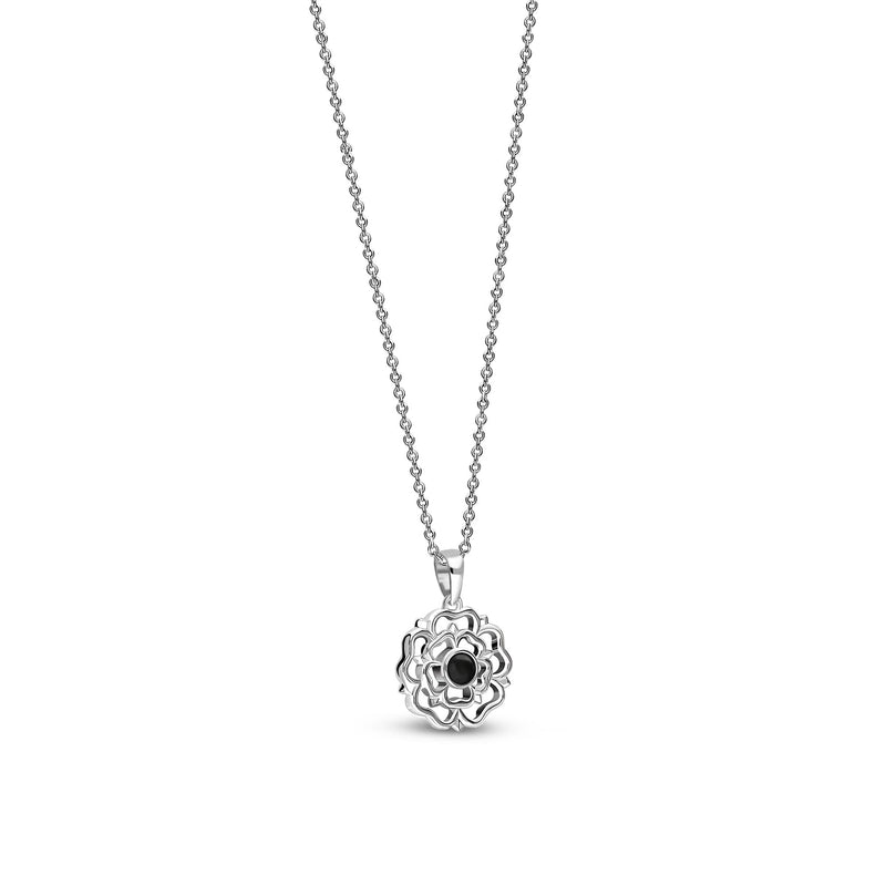 Sterling Silver Small Whitby Jet Yorkshire Rose Pendant