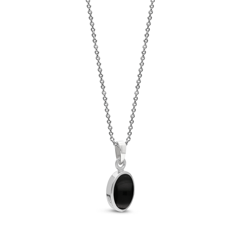 Sterling Silver Whitby Jet Dinky Oval Pendant