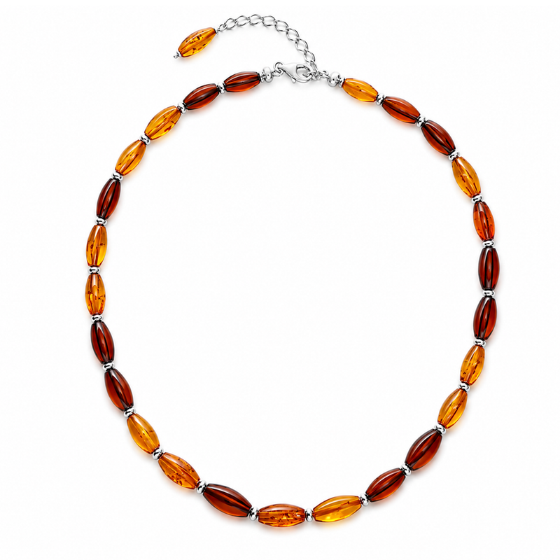 Sterling Silver Amber Bead Necklace
