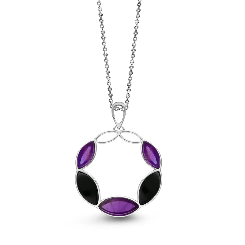 Sterling Silver Whitby Jet and Amethyst Large Marquise Pendant