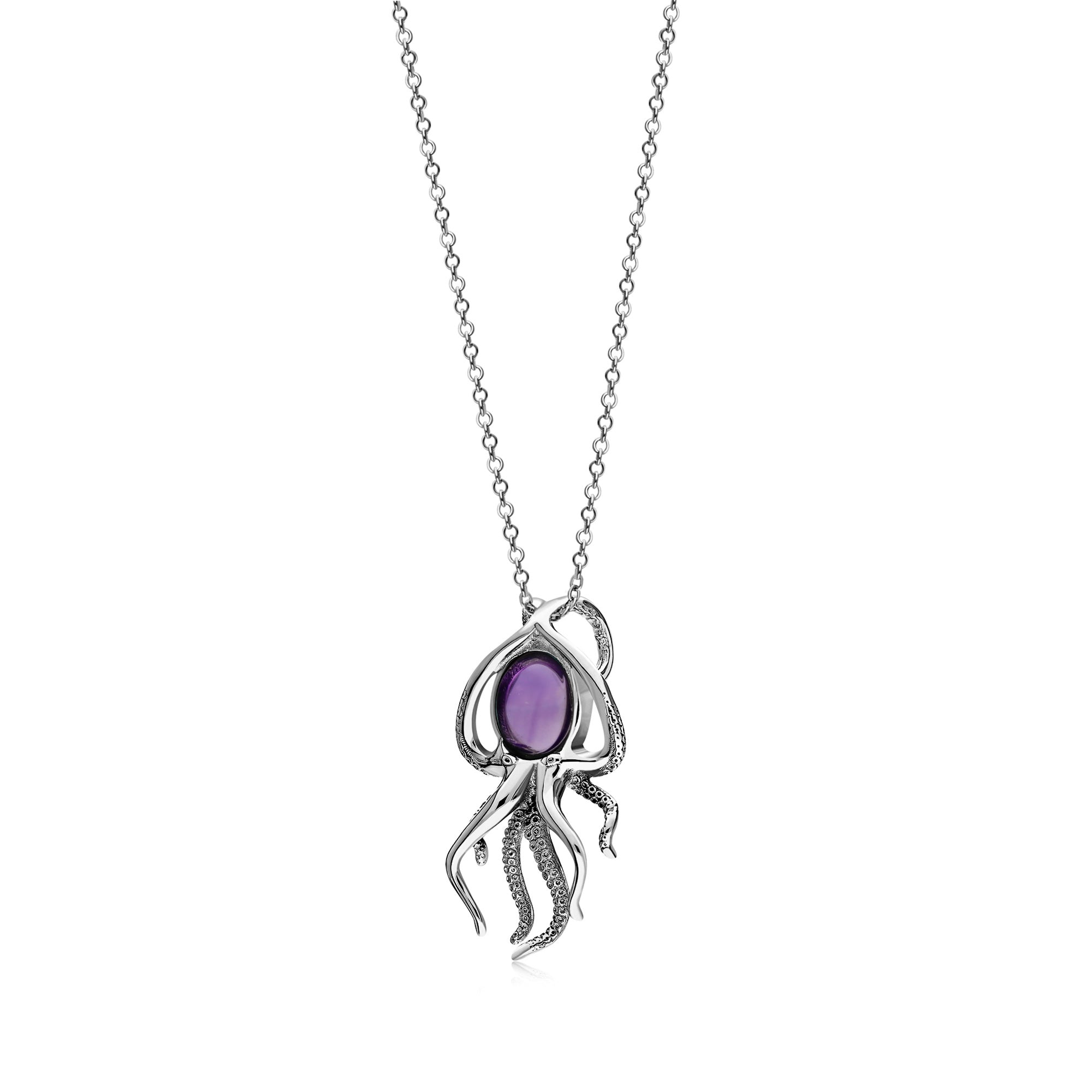 Sterling Silver Amethyst Oxidised Octopus Pendant