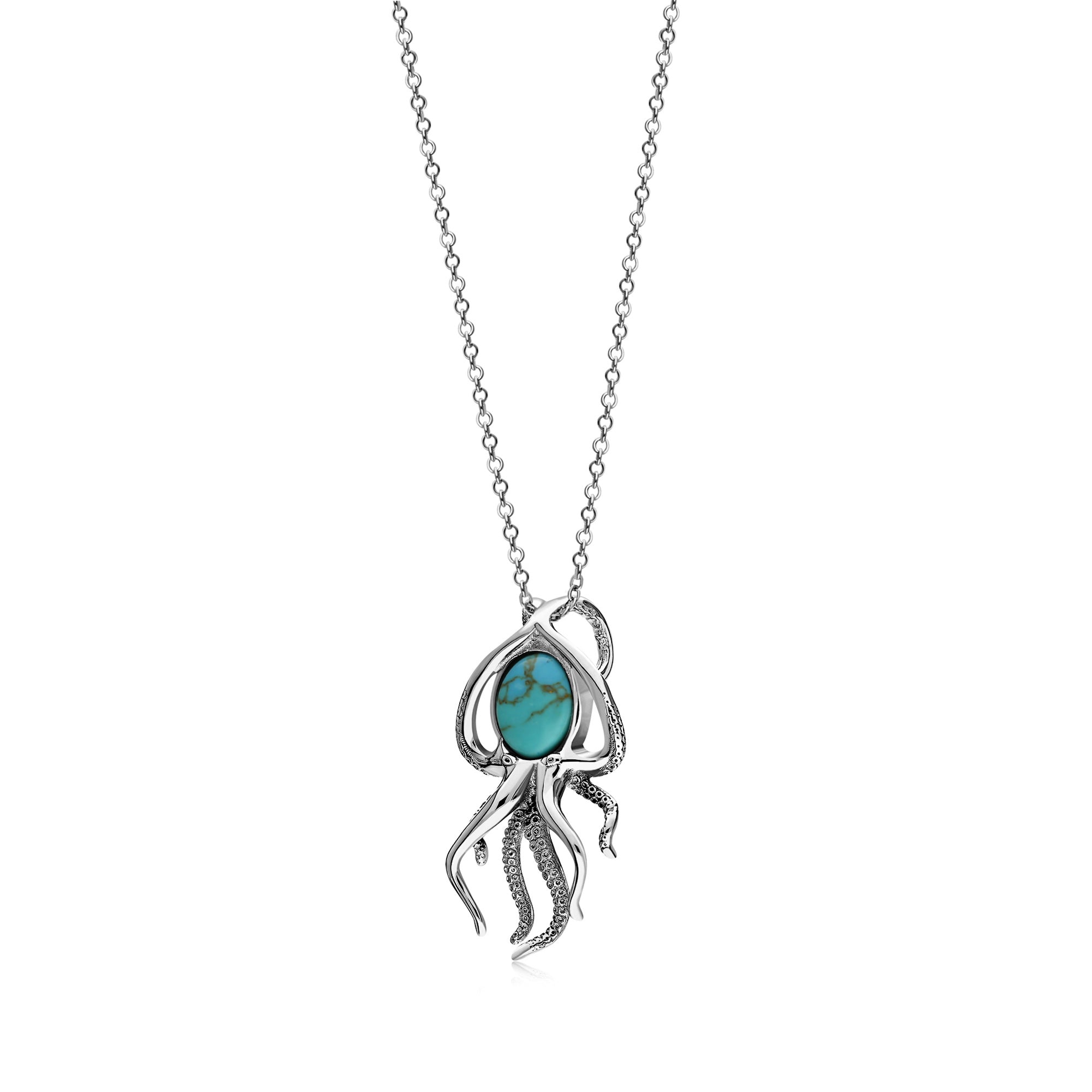 Sterling Silver Turquoise Oxidised Octopus Pendant