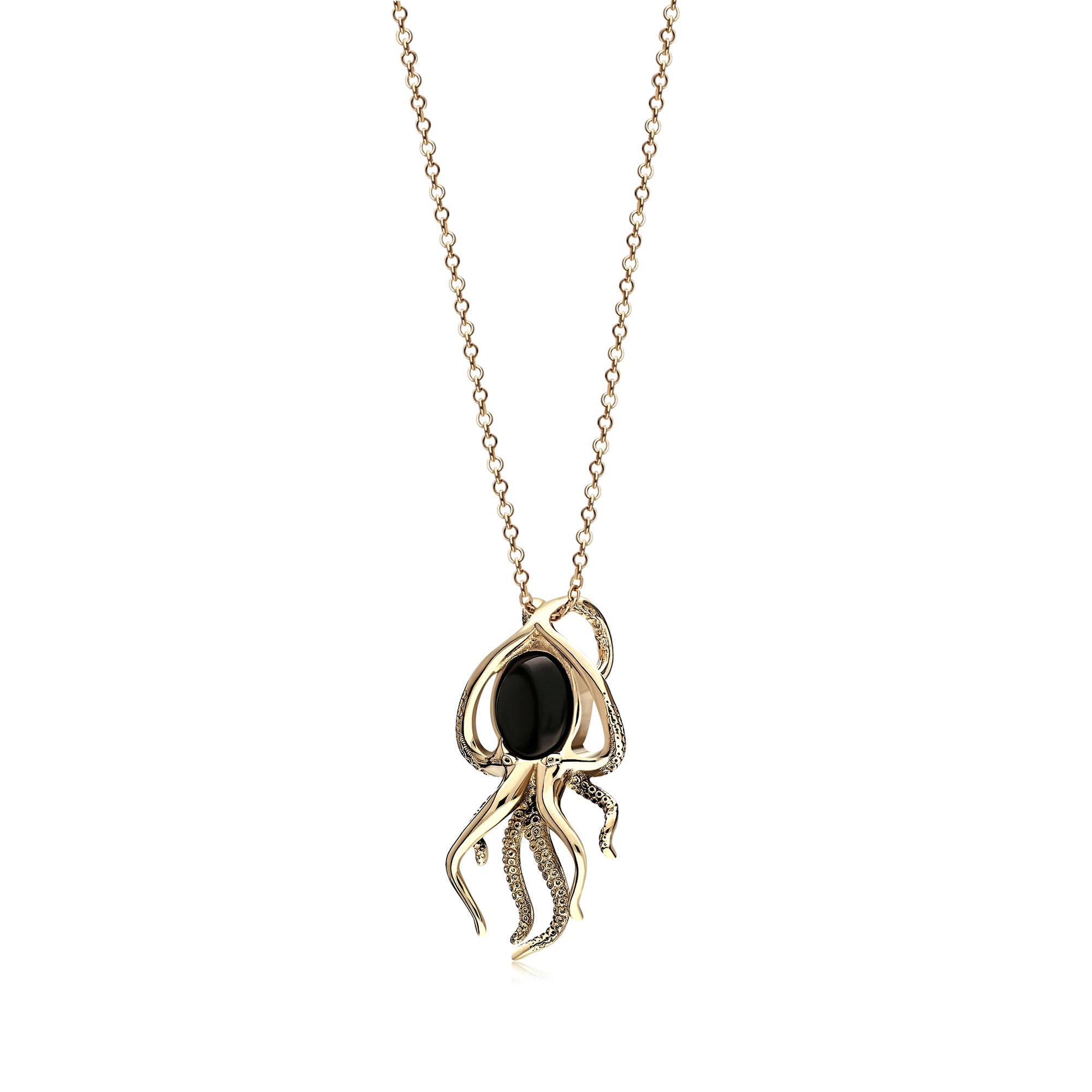 9ct Yellow Gold Whitby Jet Octopus Pendant