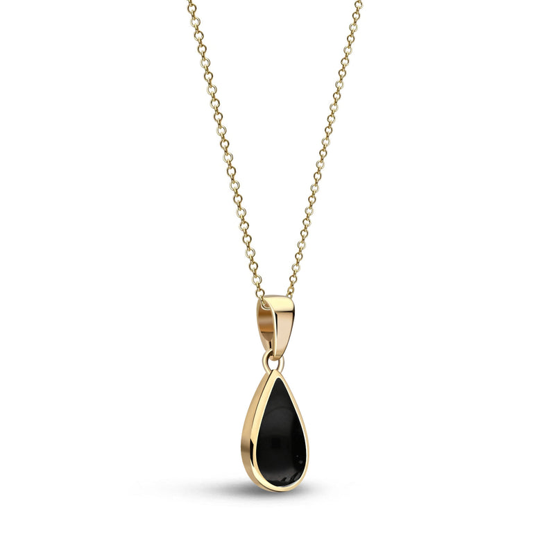 9ct Yellow Gold Whitby Jet Medium Teardrop Pendant