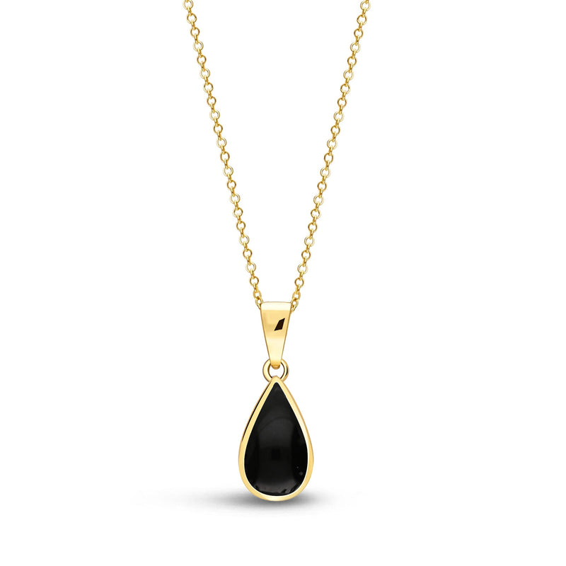 Yellow Gold Vermeil Whitby Jet Teardrop Pendant