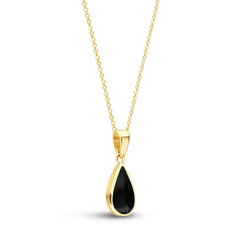 Yellow Gold Vermeil Whitby Jet Teardrop Pendant