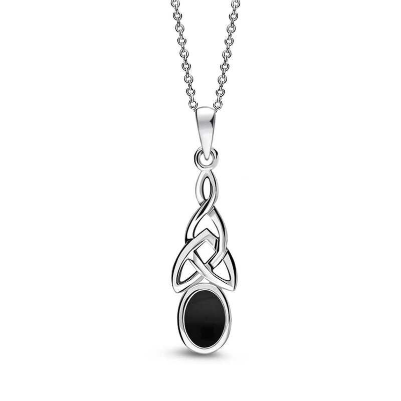 Sterling Silver Whitby Jet Large Celtic Oval Pendant
