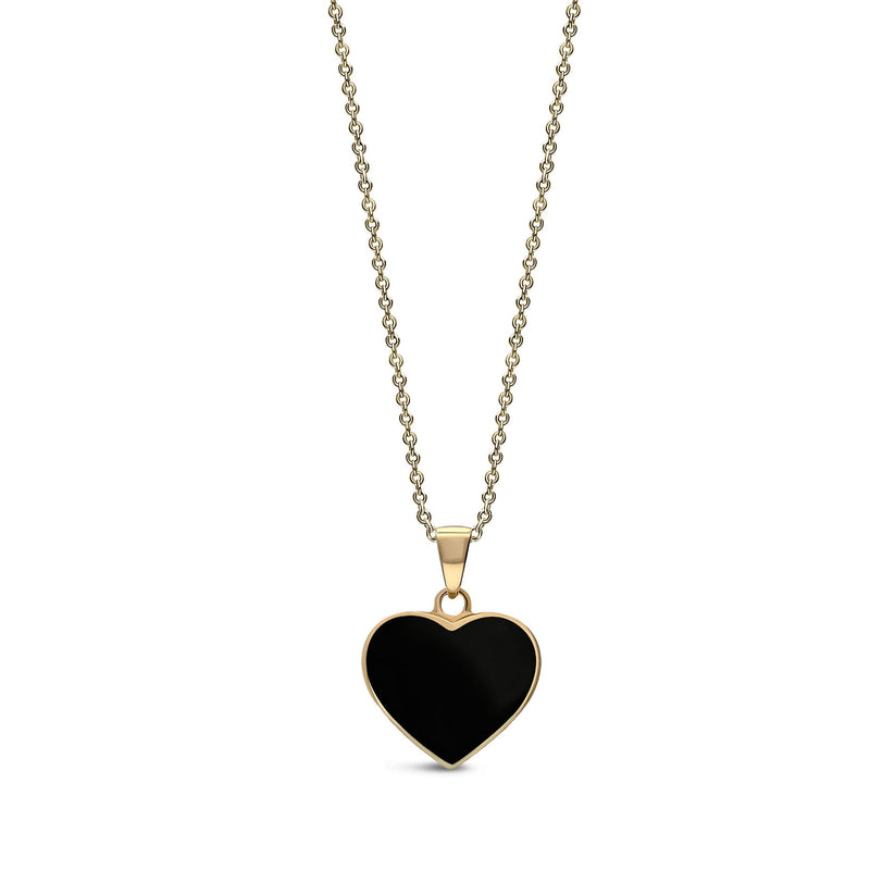 9ct Yellow Gold Whitby Jet Large Heart Pendant