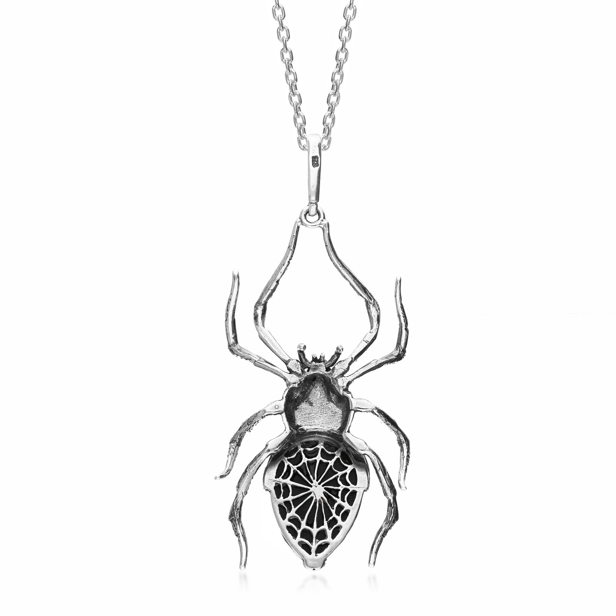 Sterling Silver Whitby Jet Large Spider Pendant