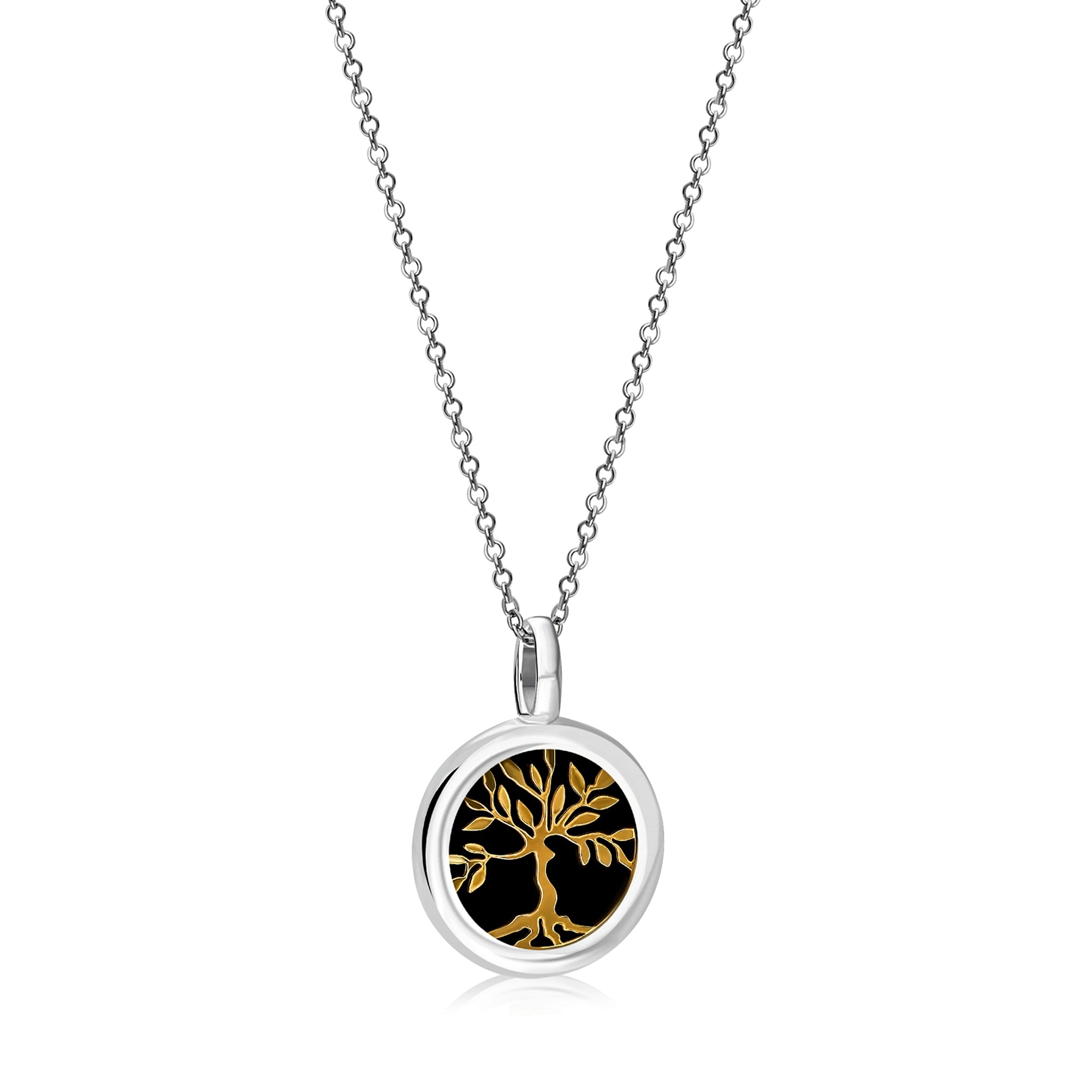 Sterling Silver & Gold Vermeil Whitby Jet Tree of Life Pendant