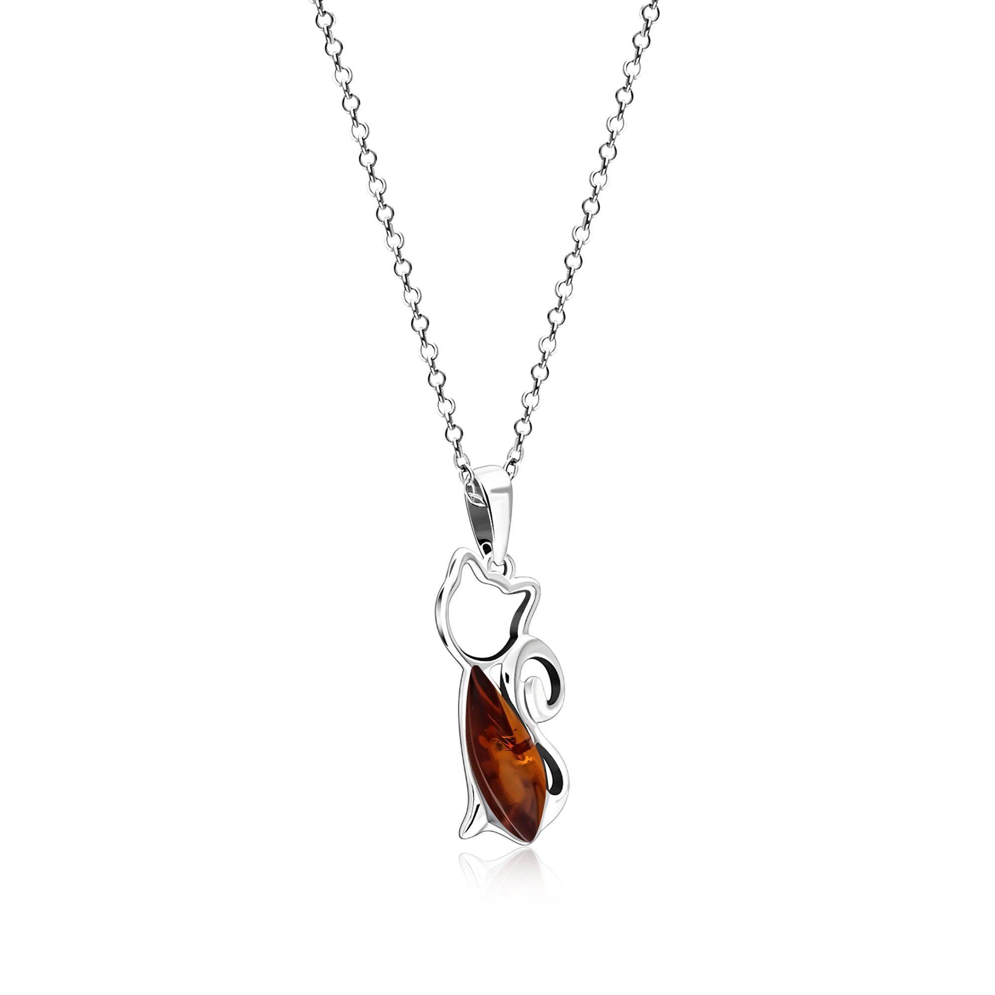 Sterling Silver Amber Marquise Cat Pendant