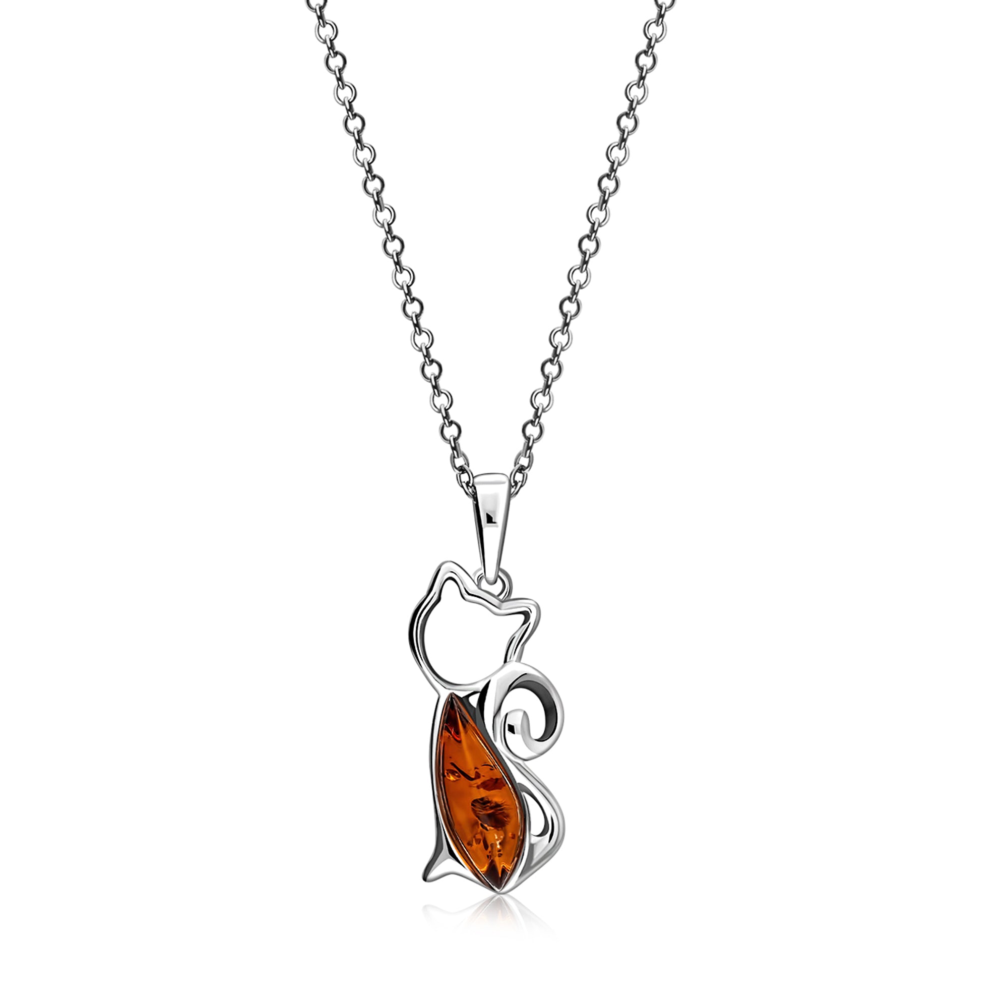 Sterling Silver Amber Marquise Cat Pendant