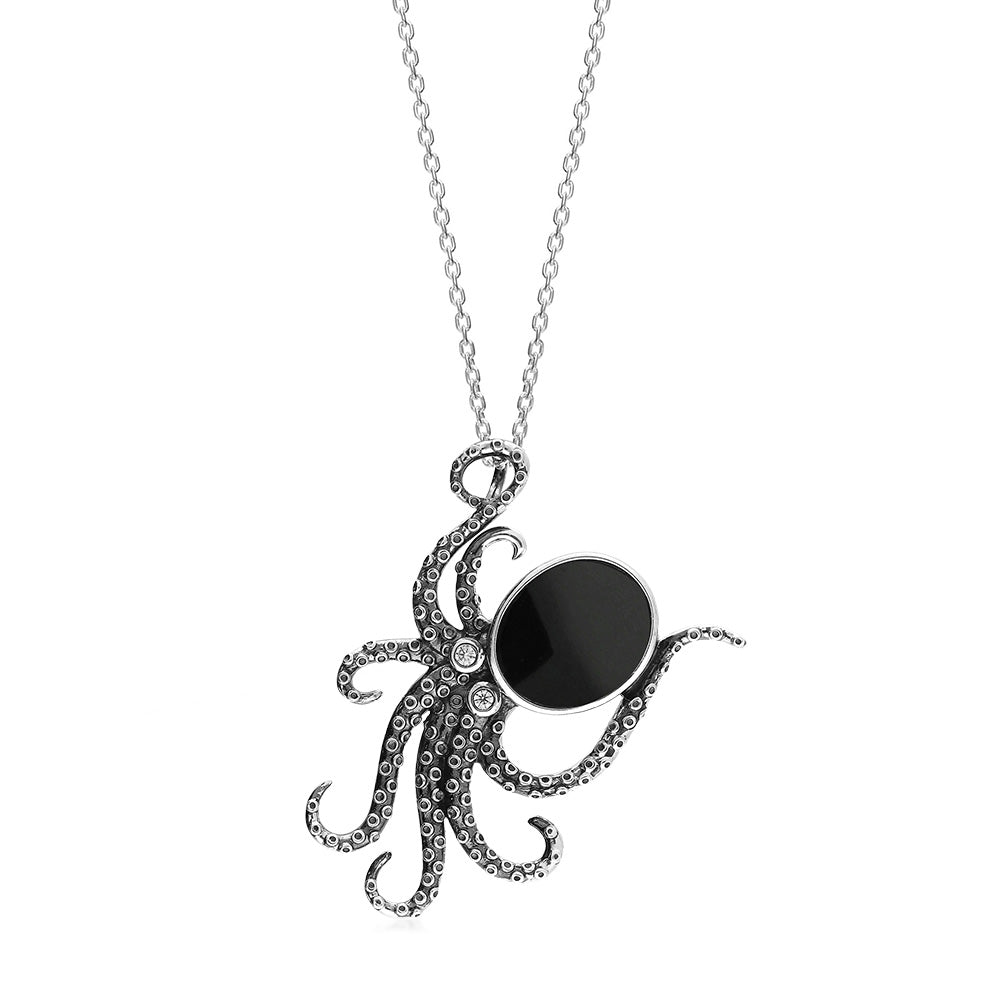 Oxidised Sterling Silver Whitby Jet Octopus Pendant