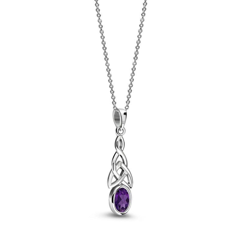 Sterling Silver Amethyst Celtic Oval Pendant