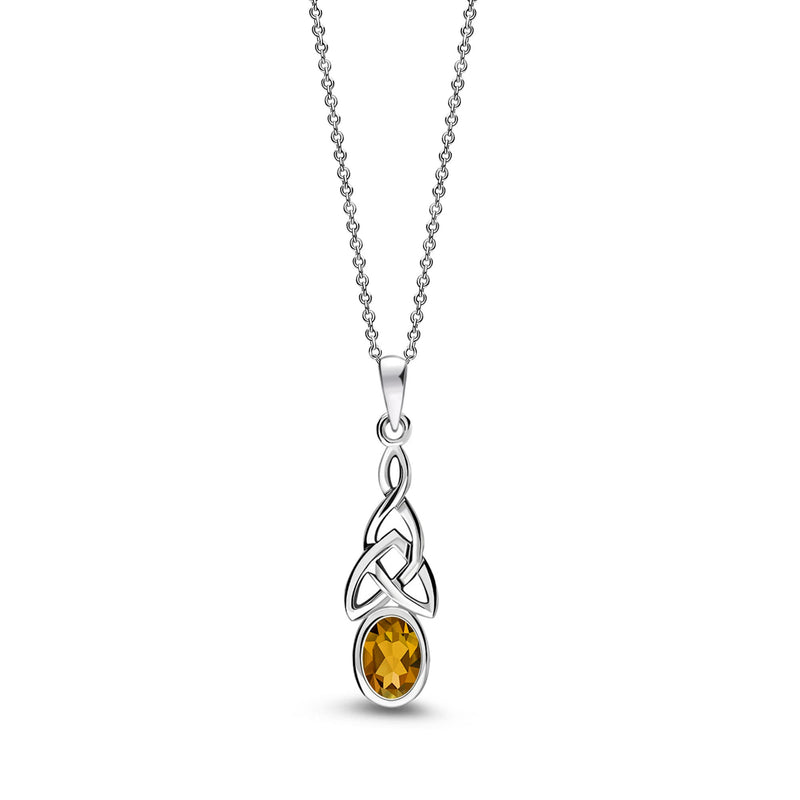 Sterling Silver Citrine Celtic Oval Pendant