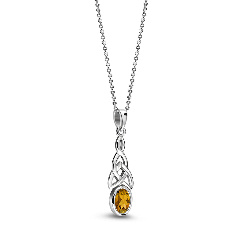 Sterling Silver Citrine Celtic Oval Pendant
