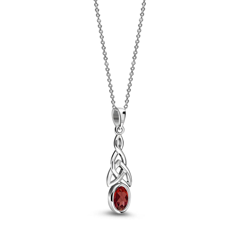 Sterling Silver Garnet Celtic Oval Pendant