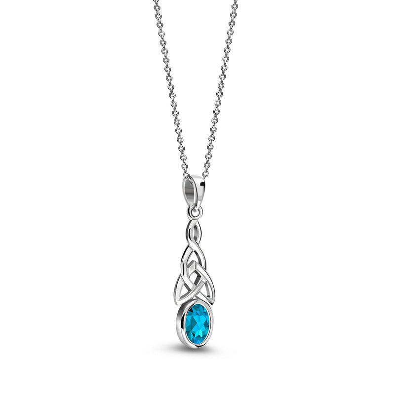 Sterling Silver Swiss Blue Topaz Celtic Oval Pendant