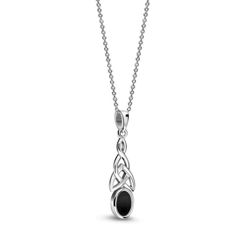 Sterling Silver Whitby Jet Celtic Oval Pendant