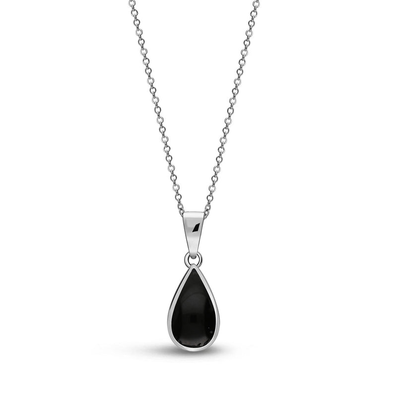 Sterling Silver Whitby Jet Teardrop Pendant