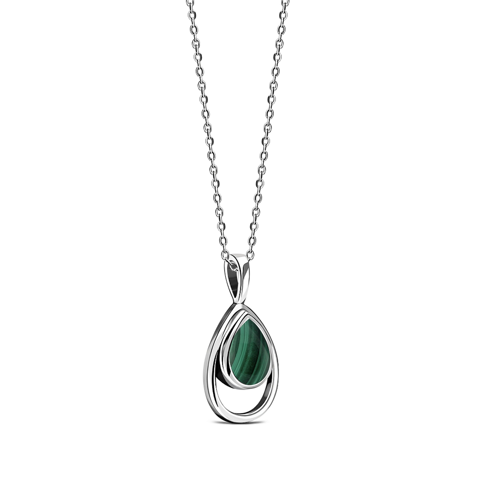 Sterling Silver Malachite Open Teardrop Pendant