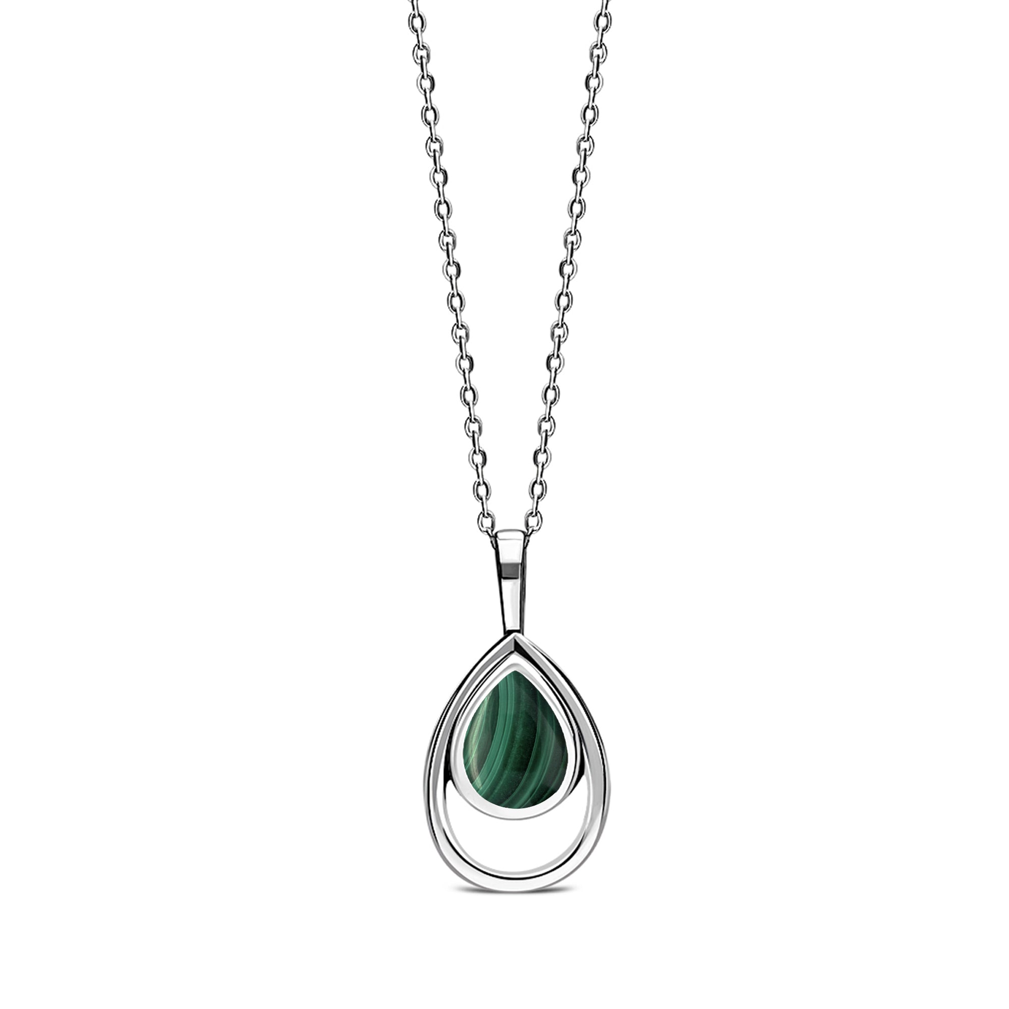 Sterling Silver Malachite Open Teardrop Pendant