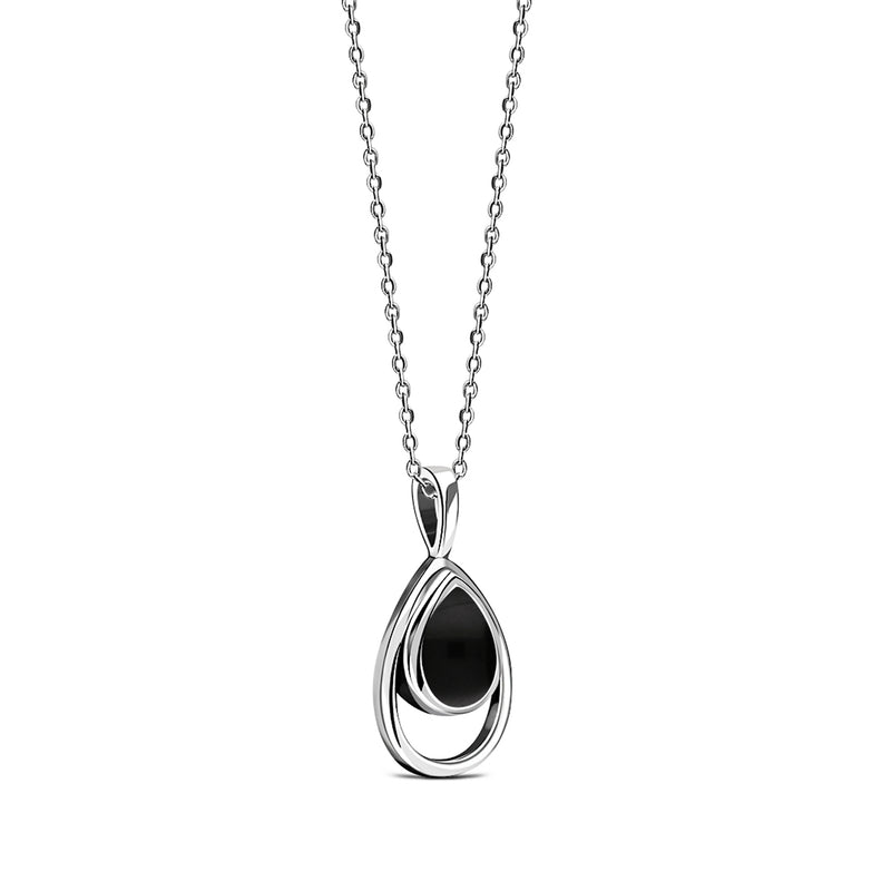 Sterling Silver Whitby Jet Rubover Open Teardrop Pendant