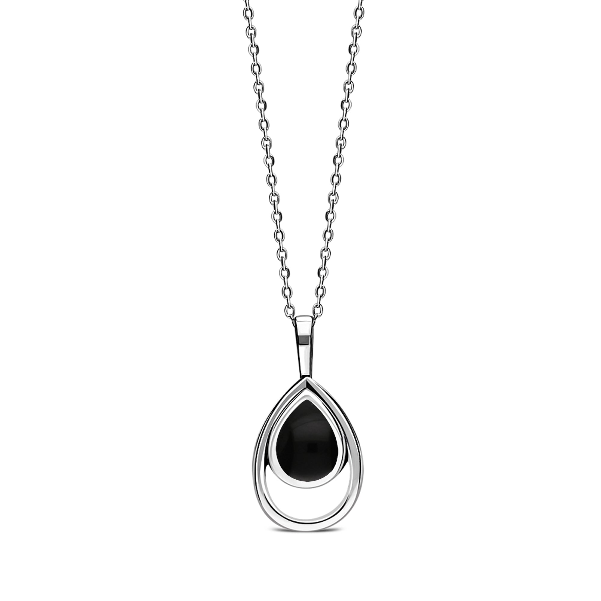 Sterling Silver Whitby Jet Rubover Open Teardrop Pendant