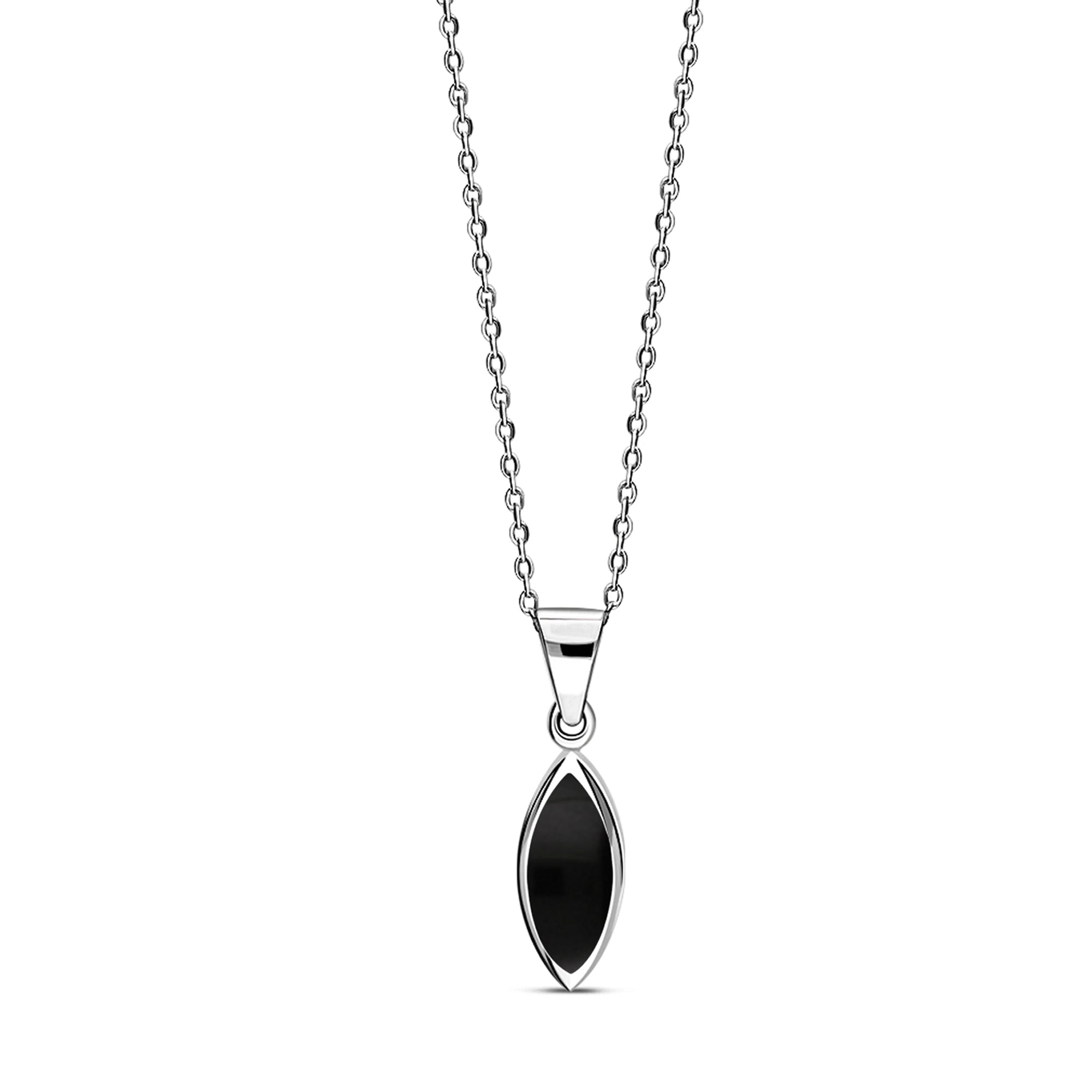 Sterling Silver Whitby Jet Rubover Marquise Pendant