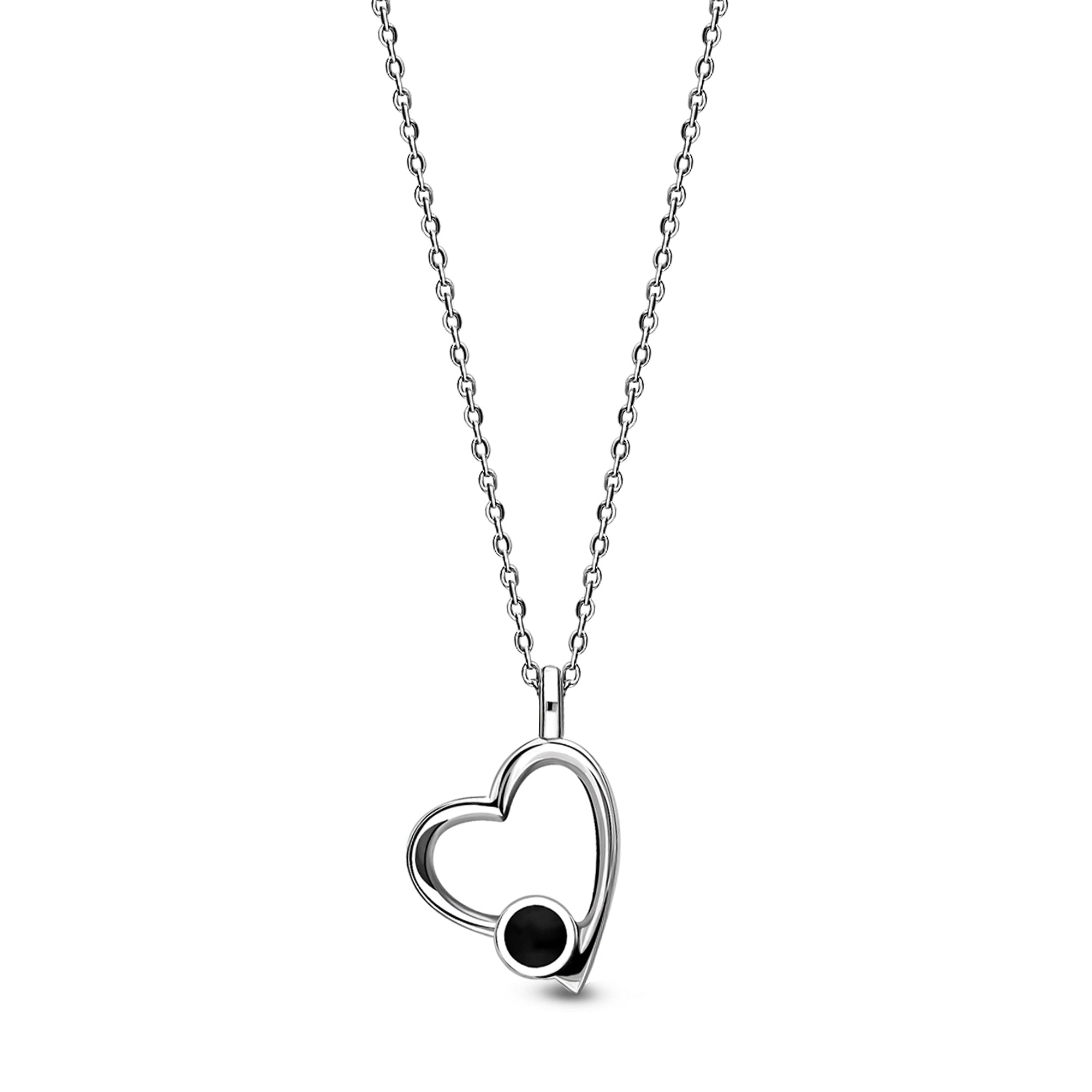 Sterling Silver Whitby Jet Offset Heart Pendant