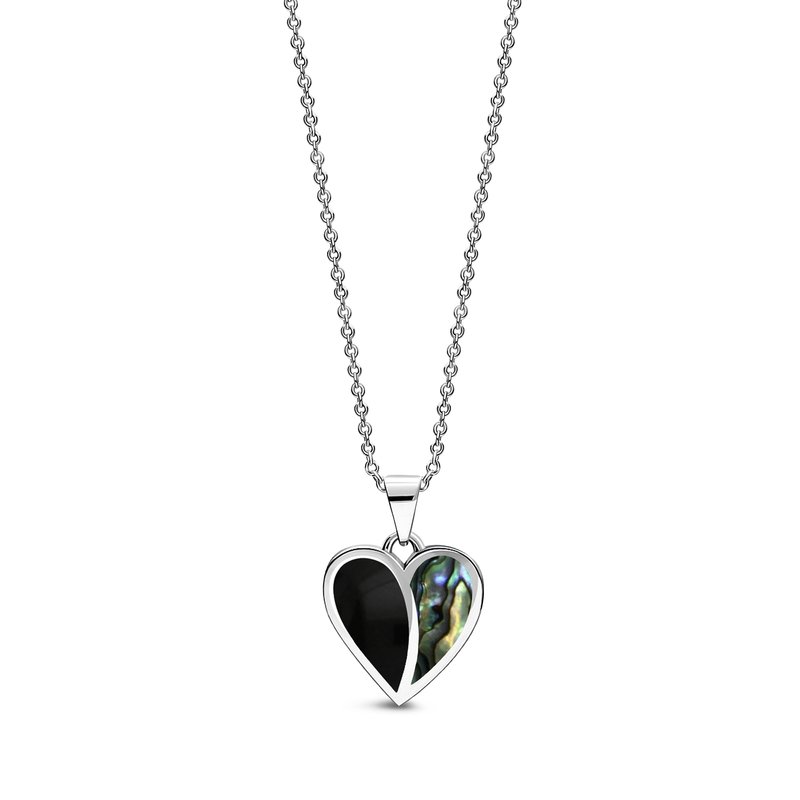 Sterling Silver Whitby Jet & Abalone Split Heart