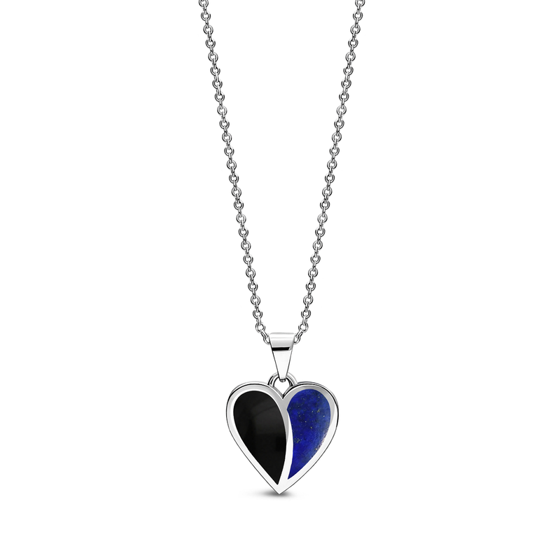 Sterling Silver Whitby Jet & Lapis Lazuli Split Heart Pendant