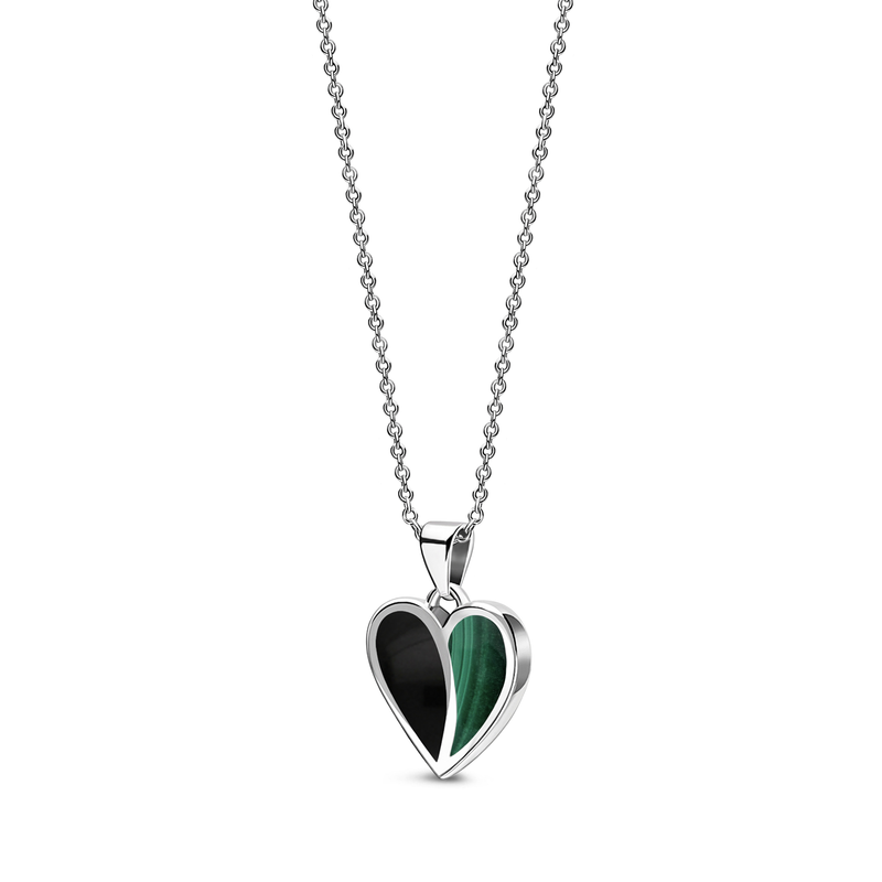 Sterling Silver Whitby Jet & Malachite Split Heart