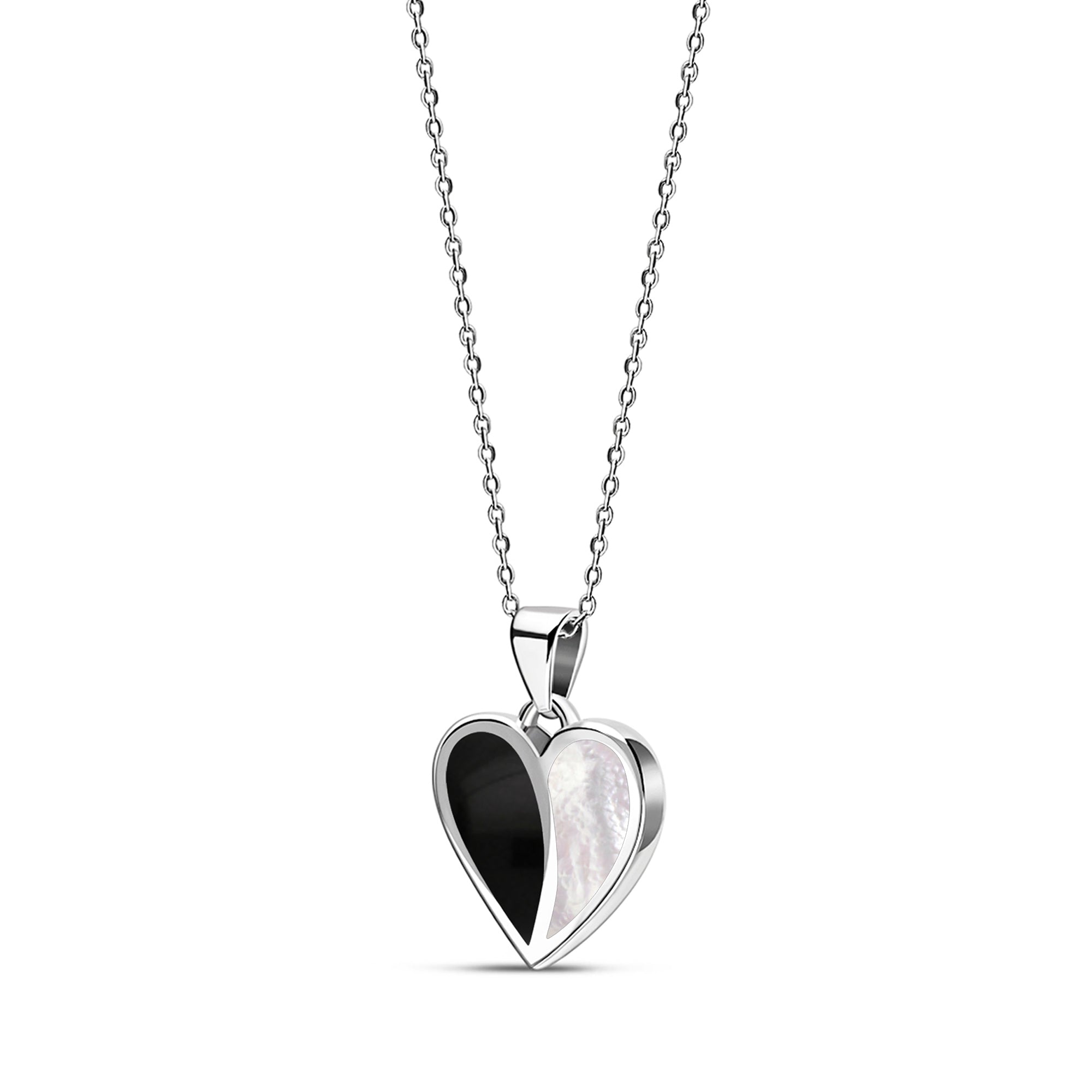 Sterling Silver Whitby Jet & Mother of Pearl Split Heart Pendant