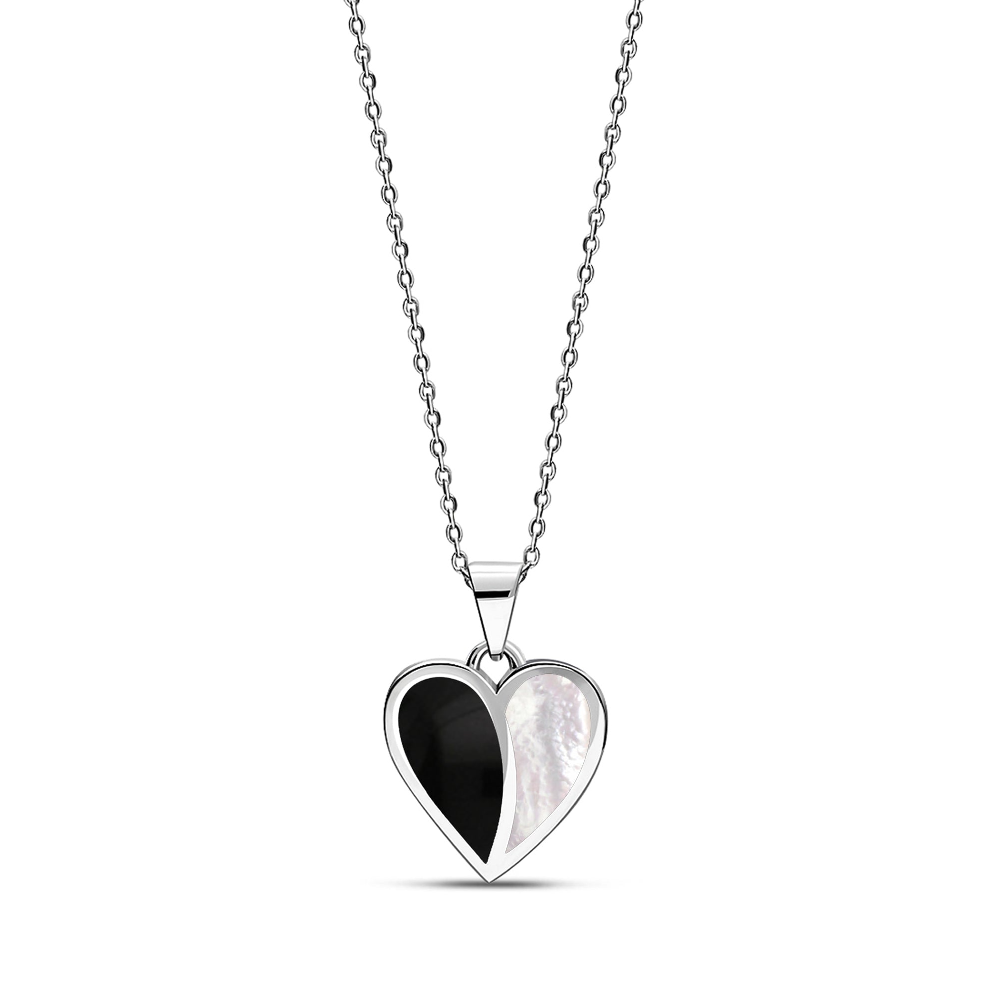 Sterling Silver Whitby Jet & Mother of Pearl Split Heart Pendant