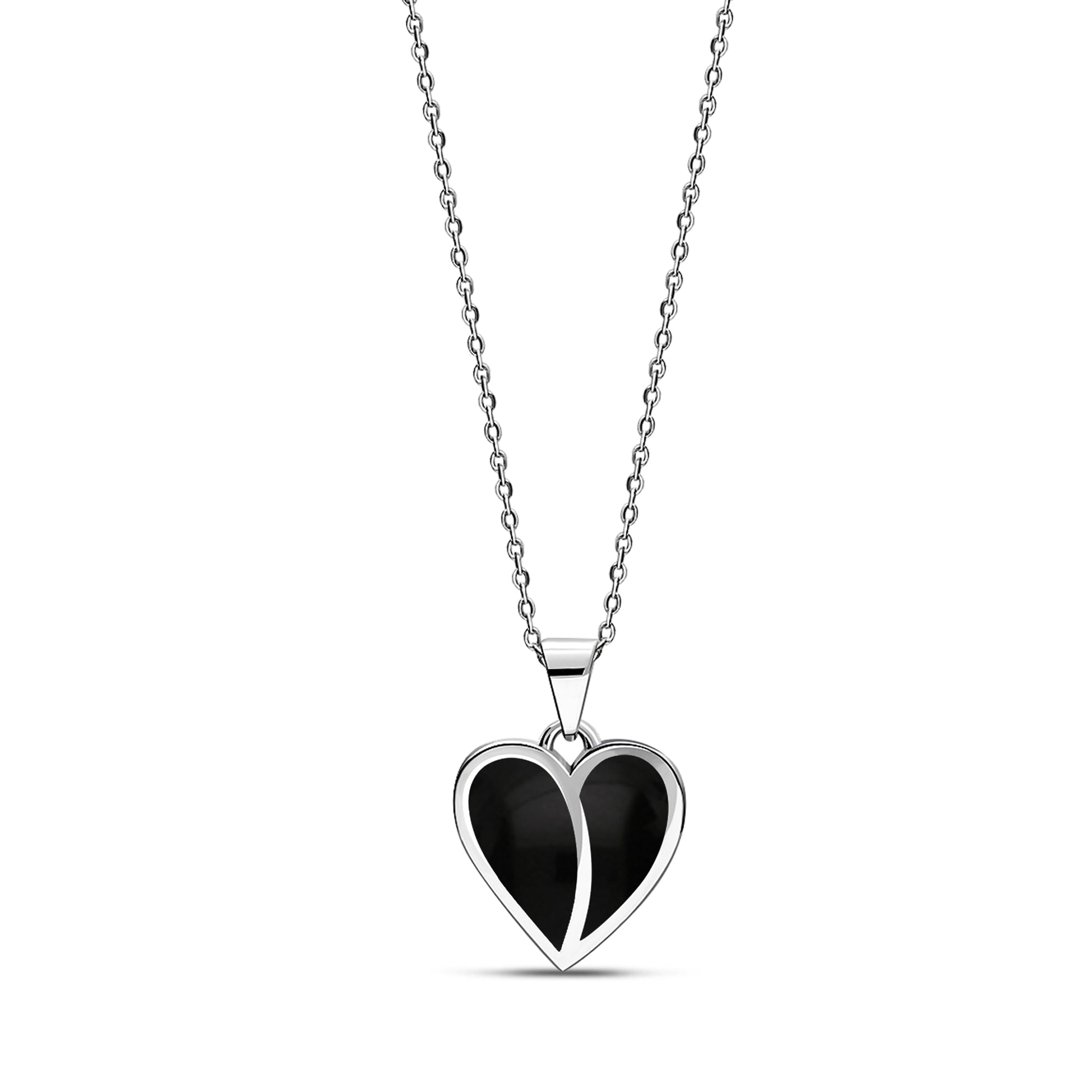 Sterling Silver Whitby Jet Split Heart Pendant