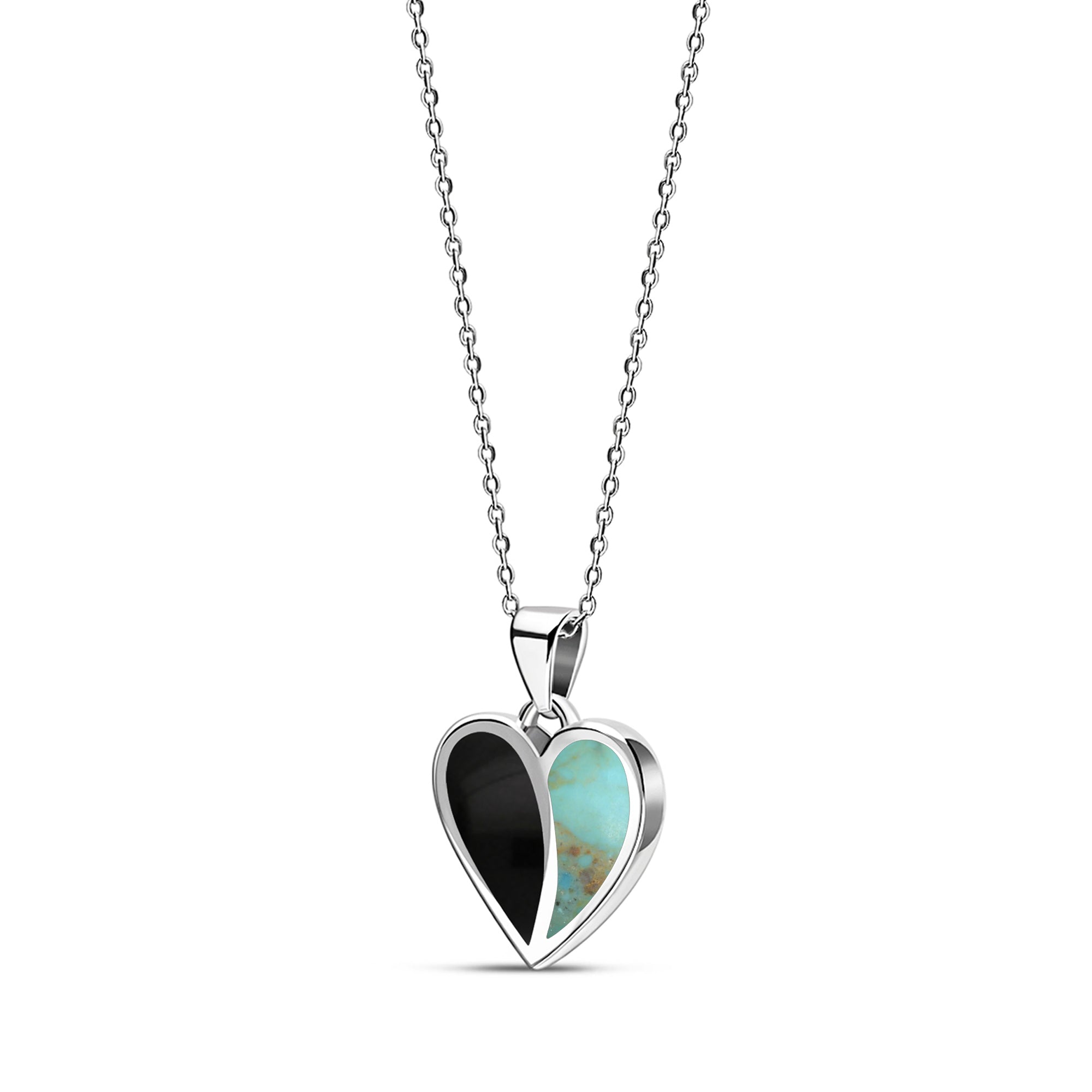 Sterling Silver Whitby Jet & Turquoise Split Heart Pendant