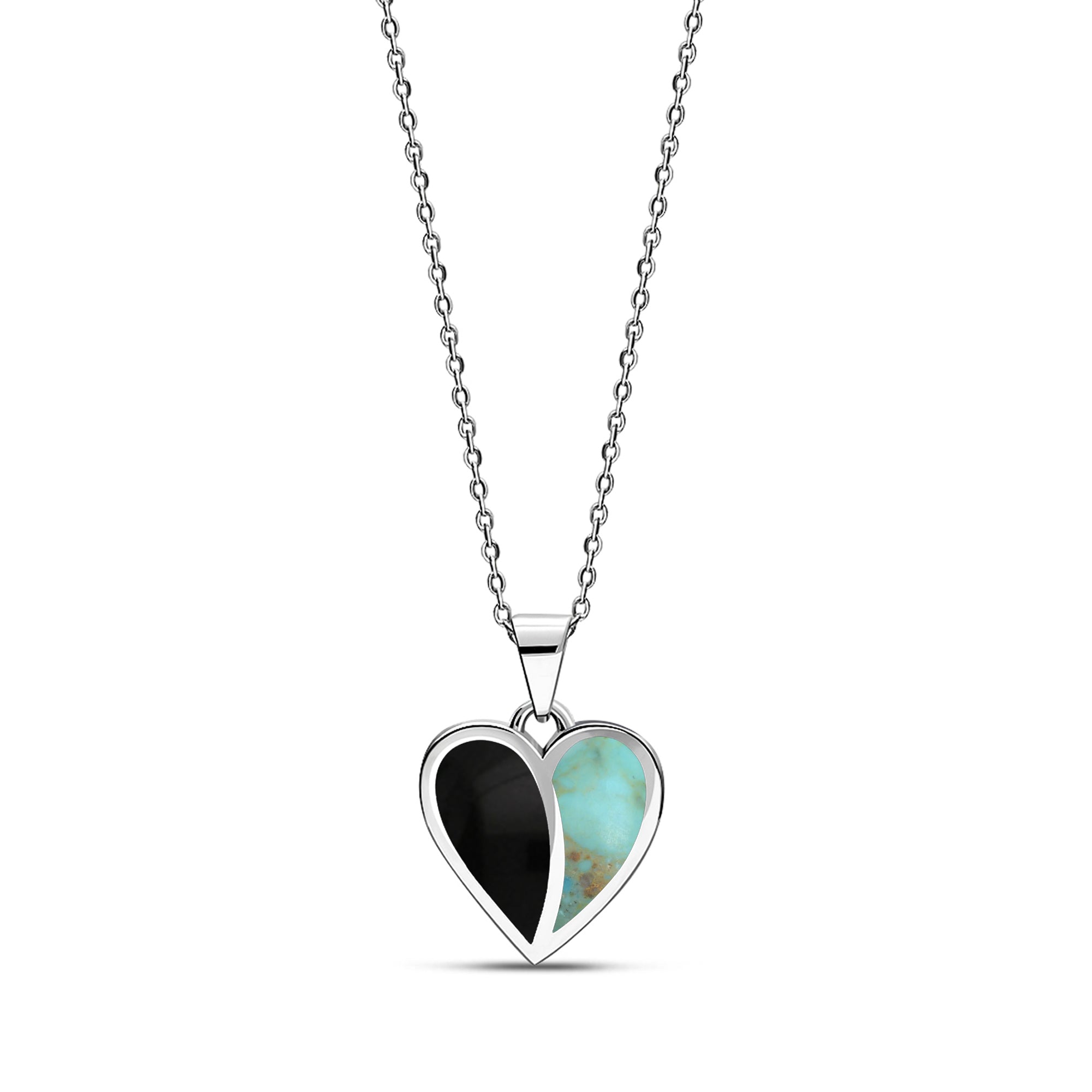 Sterling Silver Whitby Jet & Turquoise Split Heart Pendant