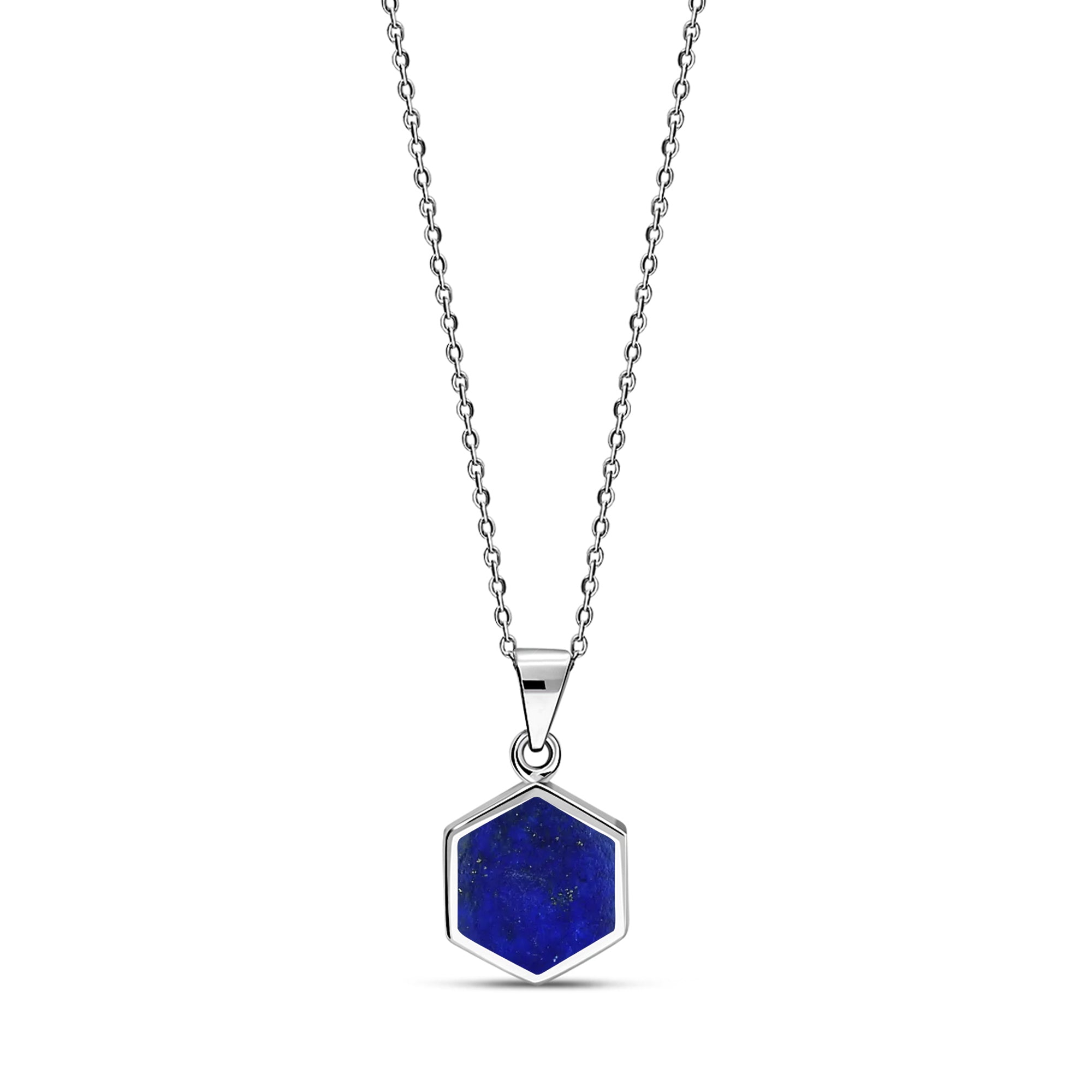 Sterling Silver Lapis Lazuli Hexagon Pendant
